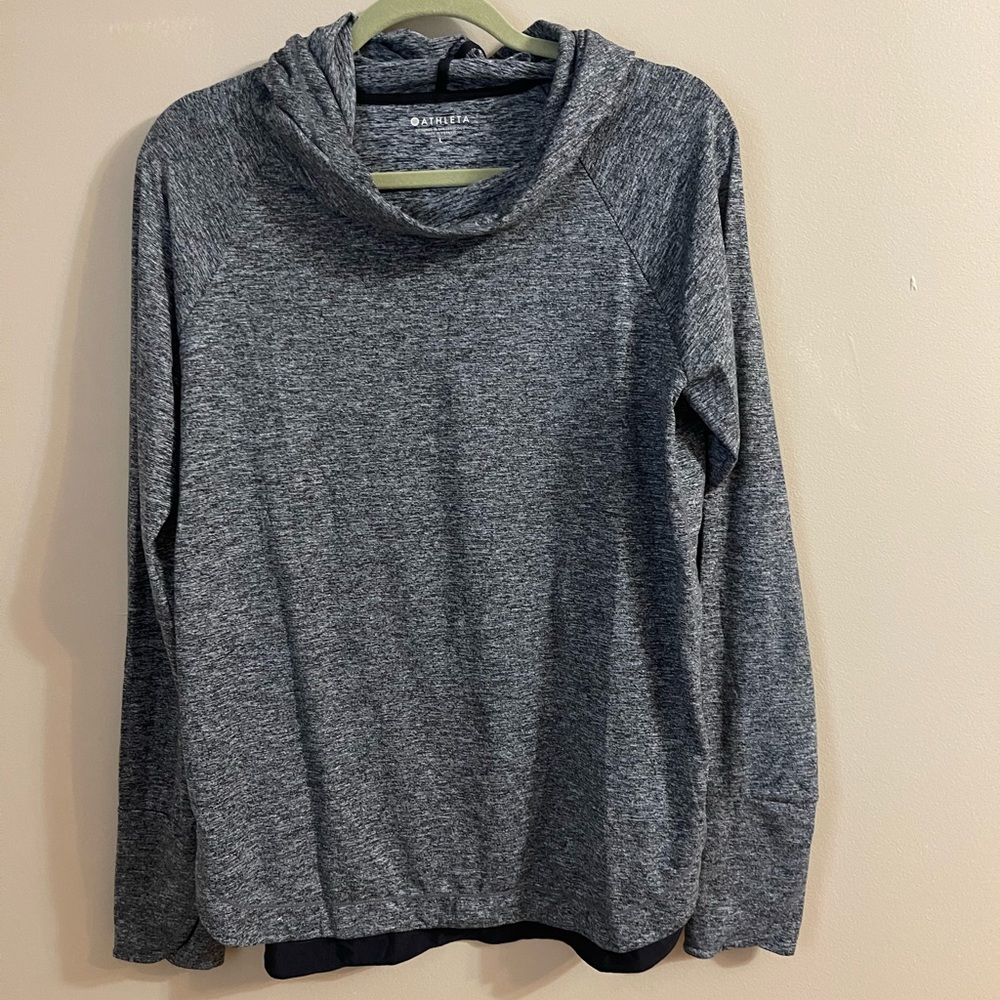 Size L grey Athleta long sleeve cowl neck hoodie with thumb hole sleeves